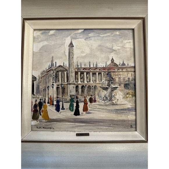 M. MARESCA Pair of ORIGINAL Framed 12" X 12" Oil Paintings On Tile St. in Paris - Picture 2 of 5